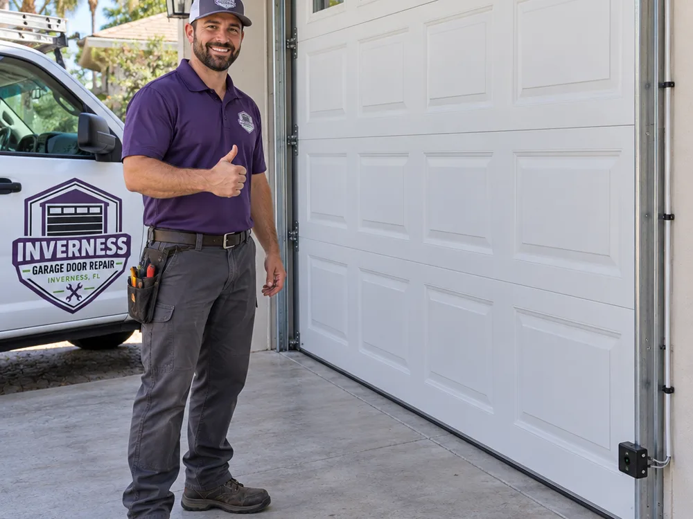 Garage door opening smoothly with the opener engaged and the wall control visible in the background